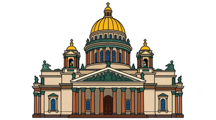 Obraz premium Vector Illustration of Saint Isaac's Cathedral Facade Detail with Sculptures and Columns