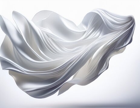 flying white silk fabric cutout on white background