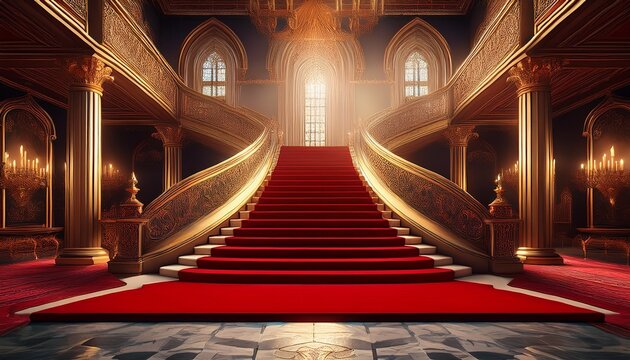 medieval castle interior ai art palace staircase with red carpet