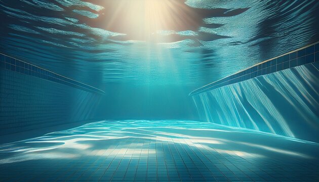 underwater empty swimming pool background with sunlight