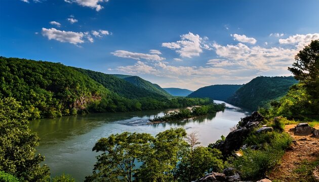 view of mountains and potomac river at harpers ferry west virginia