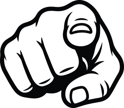 Hand pointing directly at the viewer black and white vector illustration design for recruitment or selection concepts