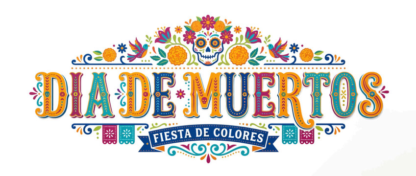 Dia de Muertos Fiesta de Colores Skull Illustration