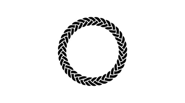 Vector illustration of black braided rope circle frame on a transparent background