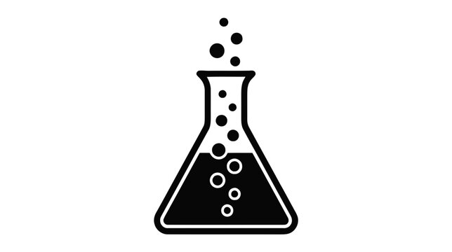 Vector illustration of erlenmeyer flask with bubbling chemical reaction icon on a transparent background