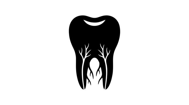 Vector illustration of vector illustration of a human tooth with root canal system on a transparent background