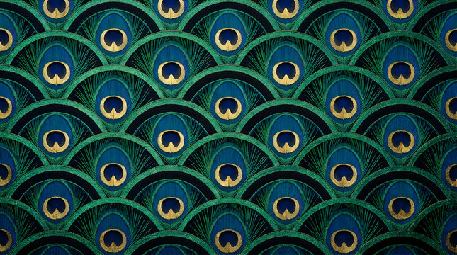 Vibrant peacock feathers, colorful peacock eyes, green blue gold pattern, peacock feather texture, decorative bird design