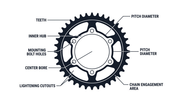 Detailed engineering blueprint of a mechanical chain sprocket gear.
