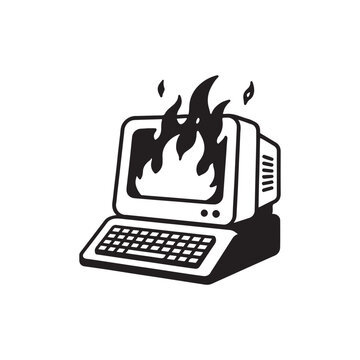 Illustration of a Laptop Computer Engulfed in Flames