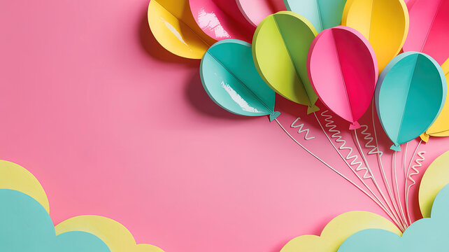 Colorful Paper Balloons Arranged as Decorations on a Bright Pink Surface During a Daytime Party Celebration to Create a Festive Mood for Guests