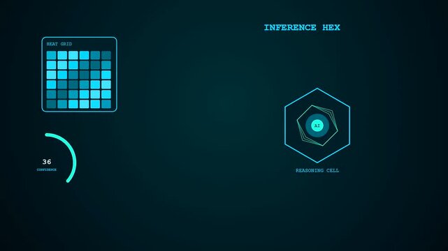 a glowing prompt engineering interface display cycles through digital heat grids and circular data progress bars across three separate screens to monitor complex computational process flow