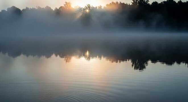 Misty morning lake landscape