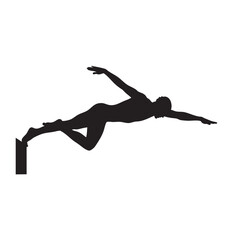 Fototapeta premium black vector silhouette of swimmer diving from platform featuring sports, athlete, water