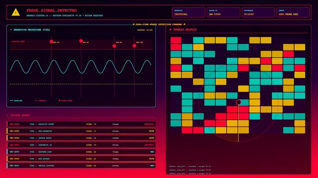 A kyc verification process displays complex cyber threat analysis grids shown on monitors featuring glowing wave patterns and glowing block metrics for security monitoring software