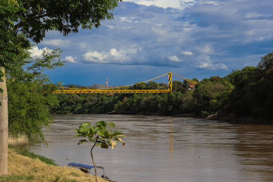 Mariano Ospina Perez Bridge and the Magdalena River as it passes through Girardot Cundinamarca and Flandes Tolima, taken from the Port of Los Guamos in Girardot.