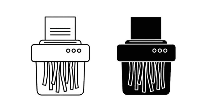 Vector illustration of paper shredder icon set, office equipment for document destruction on a transparent background