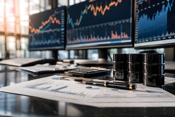 Obraz premium Single Oil Barrel with Upward Market Trend Shadow