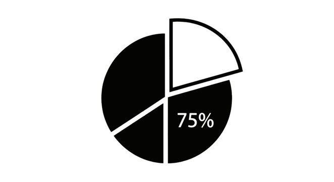 Vector illustration of 75 percent pie chart icon on a transparent background