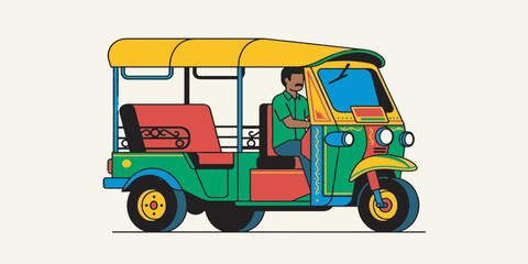 Fototapeta premium Traditional Auto Rickshaw Three Wheeler Graphic Illustration