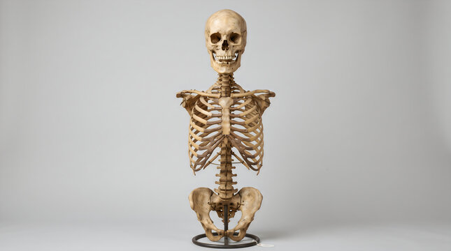 Anatomical Human Skeleton Model Torso on Grey Background