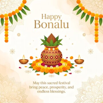 Elegant Bonalu Festival Bonam Floral Vector Banner Template