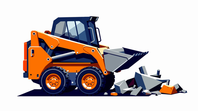 Chargeuse compacte orange isol&eacute;e sur fond blanc pour travaux de construction et terrassement.