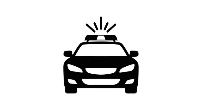 Vector illustration of police car icon with flashing lights on top on a transparent background