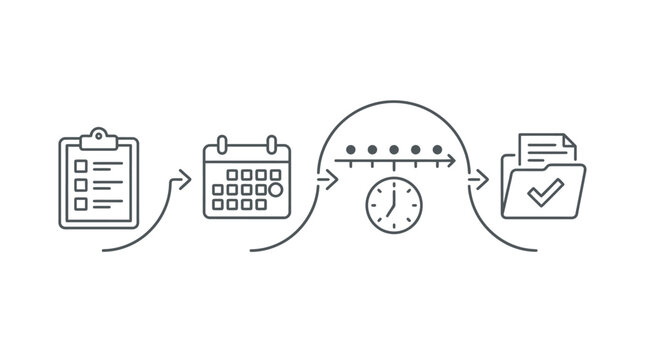 Illustration vectorielle montrant un processus de gestion de projet avec des &eacute;tapes de planification et de suivi.