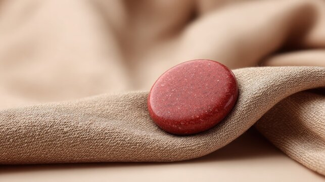 Round Sunstone Cabochon with Aventurescence on Soft Fabric
