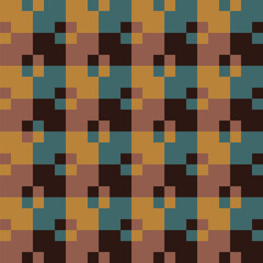 Pattern created from small gold, brown, jade and dark brown squares in larger gold, brown, jade and dark brown squares © chillingworths