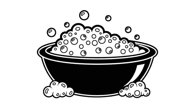 Vector illustration of a bowl filled with soapy water and bubbles on a transparent background