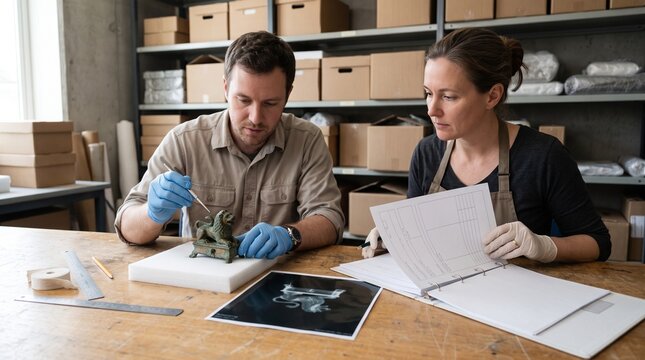 Museum Storage Review of Bronze Ornament With X Ray Sheet