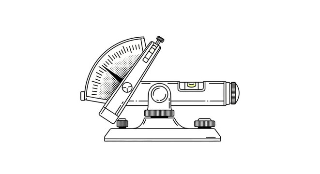 Vector illustration of an engineering surveying clinometer tool featuring a precision protractor and leveling bubble for accurate angle measurement