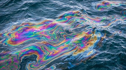 Obraz premium Rainbow Iridescent Non-Toxic Oil Slick on Seawater Abstract Organic Swirl Background