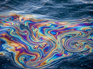 Obraz premium Rainbow Iridescent Non-Toxic Oil Slick on Seawater Abstract Organic Swirl Background
