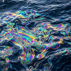 Obraz premium Rainbow Iridescent Non-Toxic Oil Slick on Seawater Abstract Organic Swirl Background