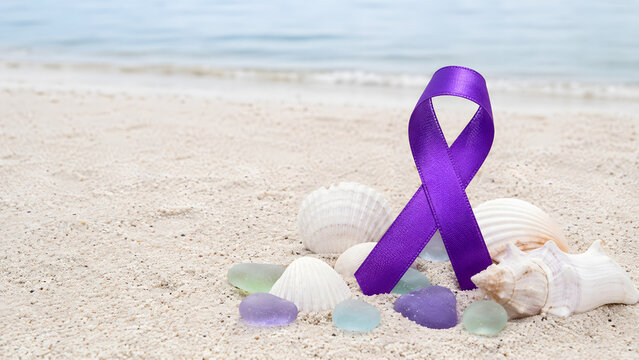 Beach Remembrance With Purple Ribbon