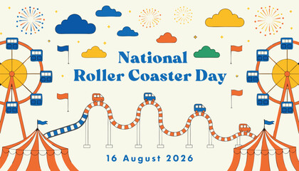 Colorful carnival illustration celebrating the annual national roller coaster day event © vectyx2