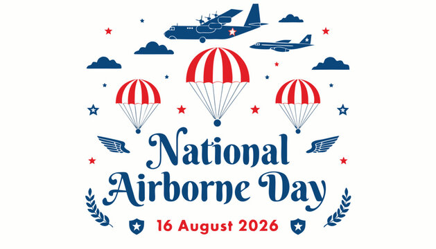 National airborne day poster design featuring red and white parachutes