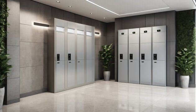 Smart parcel locker in apartment lobby