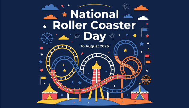 Colorful flat vector illustration celebrating national roller coaster day event design