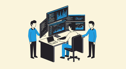 Fototapeta premium Business Team Analyzing Financial Data on Multiple Monitors