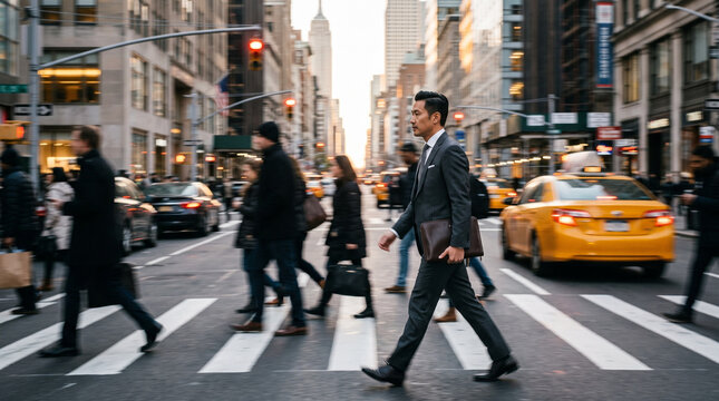 Businessman Crossing Street in Manhattan Midtown
