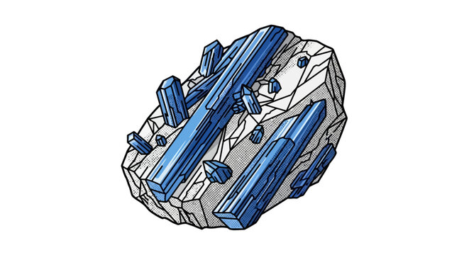 Vector illustration of a raw blue kyanite crystal cluster mineral on a white background, isolated gemstone specimen for game asset
