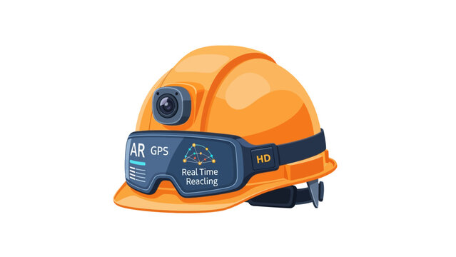 Smart Industrial Safety Helmet with AR Visor and Integrated Camera Illustration