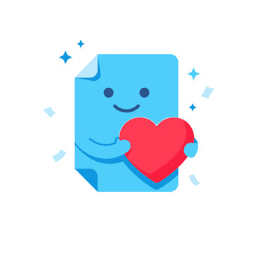 Cute Blue Document Mascot Holding a Red Heart Icon Vector Illustration