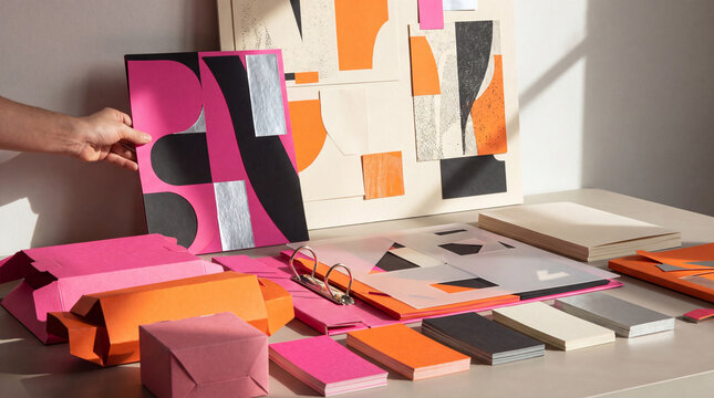 Creative Direction Scene With Bold Identity Boards And Print Prototypes