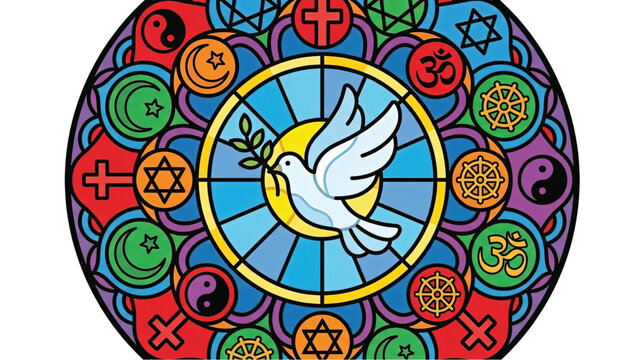 Interfaith Dove Mandala Stained Glass - Symbolizing Peace, Unity, and Spiritual Harmony