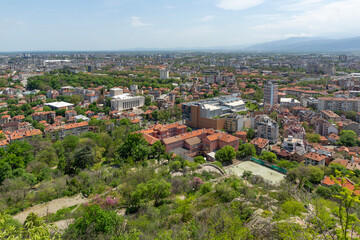 Fototapeta premium Panoramic view of the city of Plovdiv from Bunardzhik hill, Bulgaria