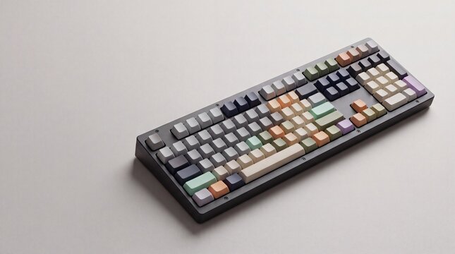 Minimalist mechanical keyboard with custom pastel colored keycaps